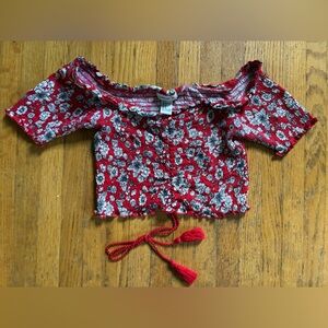 Forever 21 Red and Gray Floral Crop Top